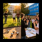 Stroik wielkanocny z uwitym gniazdem z gałązek, w środku kolorowe jajka. Obok gałązki bazi